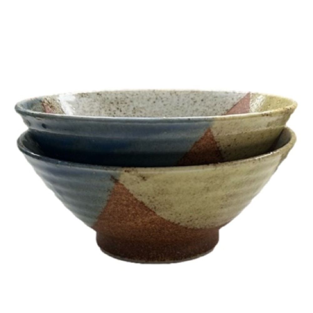 Pottery Stoneware Pedestal Bowls Set of Two